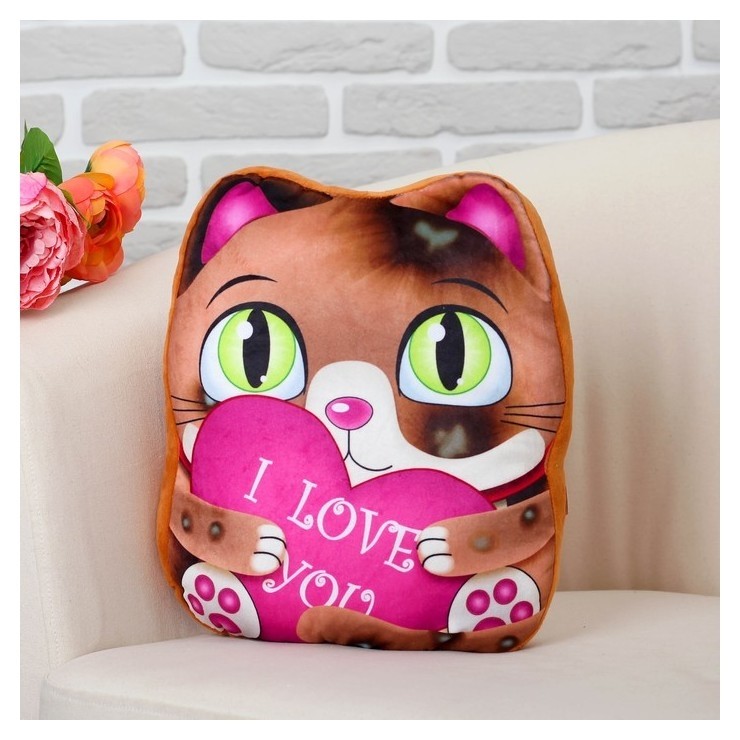 

Мягкая игрушка Милый котик с сердцем, Коричневый