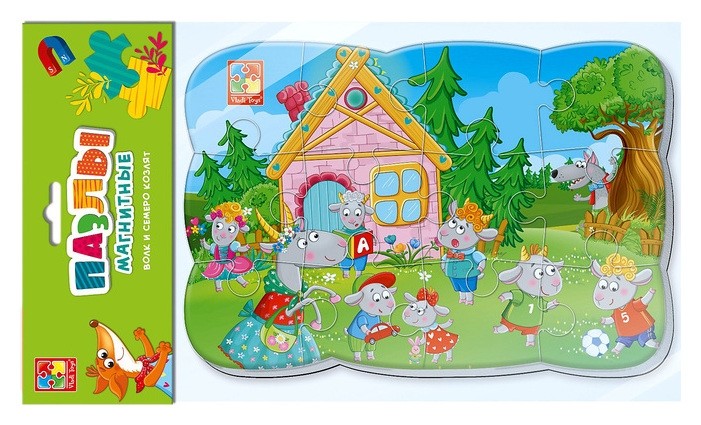 Магнитный пазл 12 элементов «Волк и семеро козлят» Vladi toys