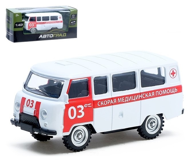 

Машина металлическая Микроавтобус скорая помощь инерционная масштаб 1:43, Белый
