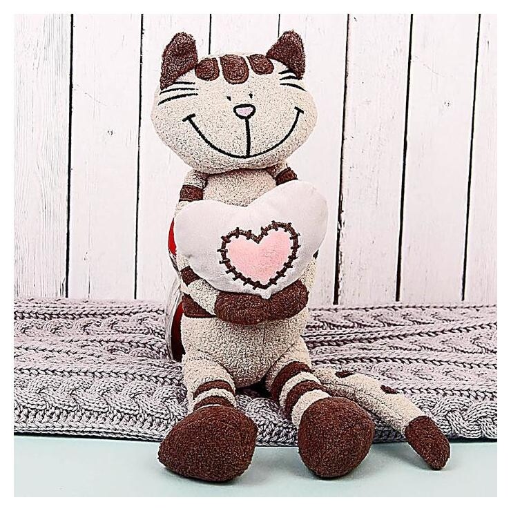 Мягкая игрушка Кот Полосатик с сердцем 33 см Maxitoys