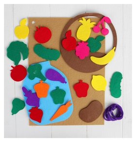 Игрушка из фетра с липучками Фрукты и овощи, лист основа + 25 элементов Школа талантов