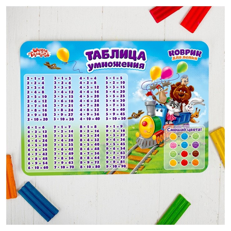 

Коврик для лепки Таблица умножения формат A4, Микс