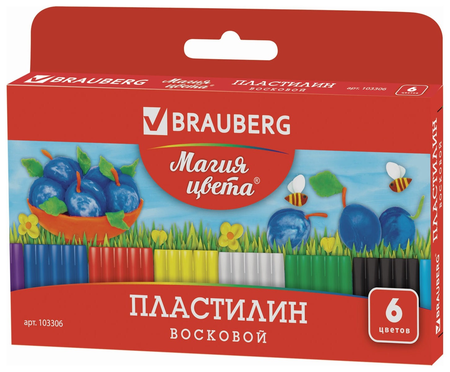 

Пластилин восковой 6 цветов, со стеком