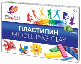 Пластилин классический "Классика", 8 цветов, со стеком, картонная упаковка Луч