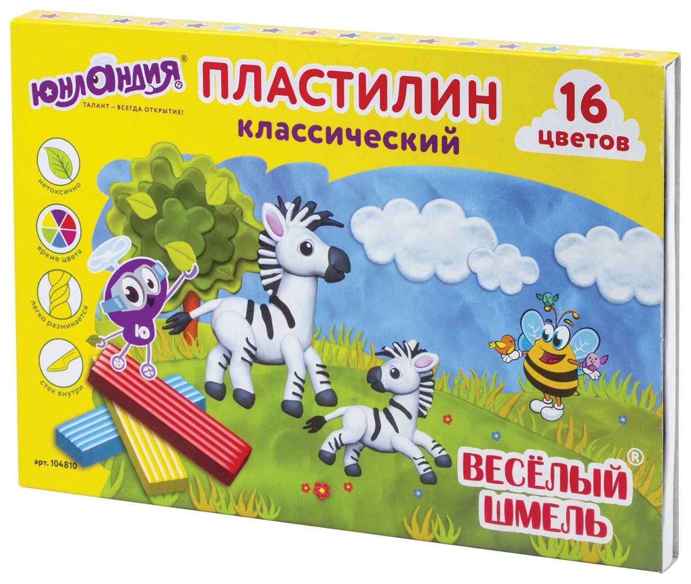 

Пластилин классический "Весёлый шмель", 16 цветов, со стеком