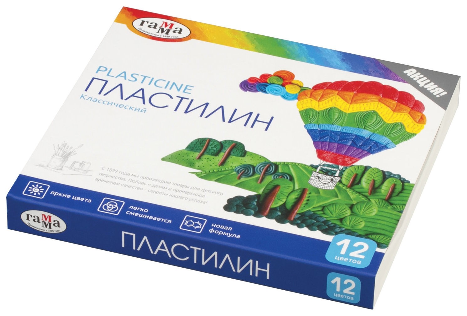 

Пластилин классический "Классический", 12 цветов, со стеком