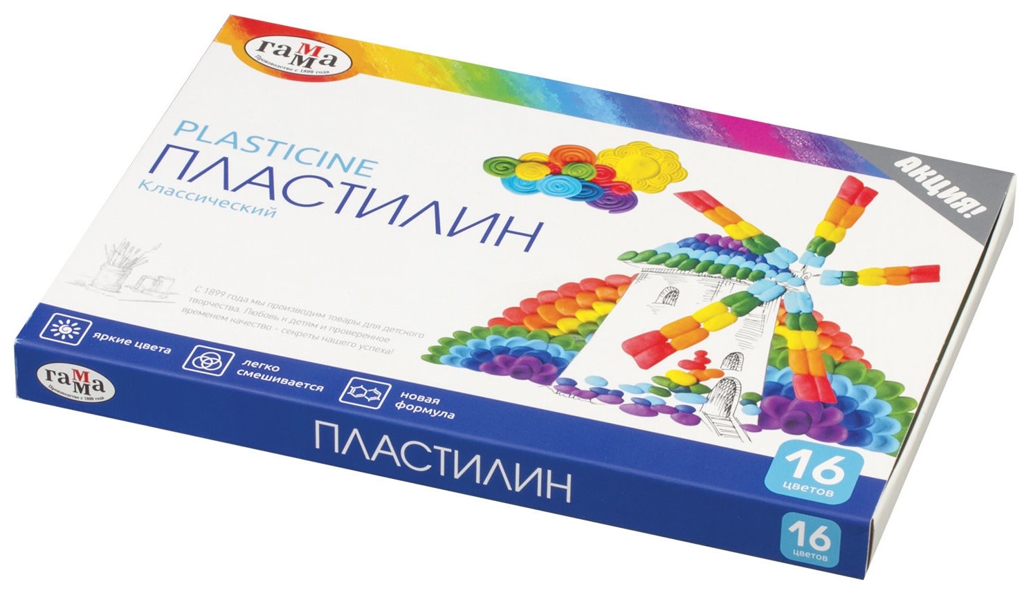 

Пластилин классический "Классический", 16 цветов, со стеком