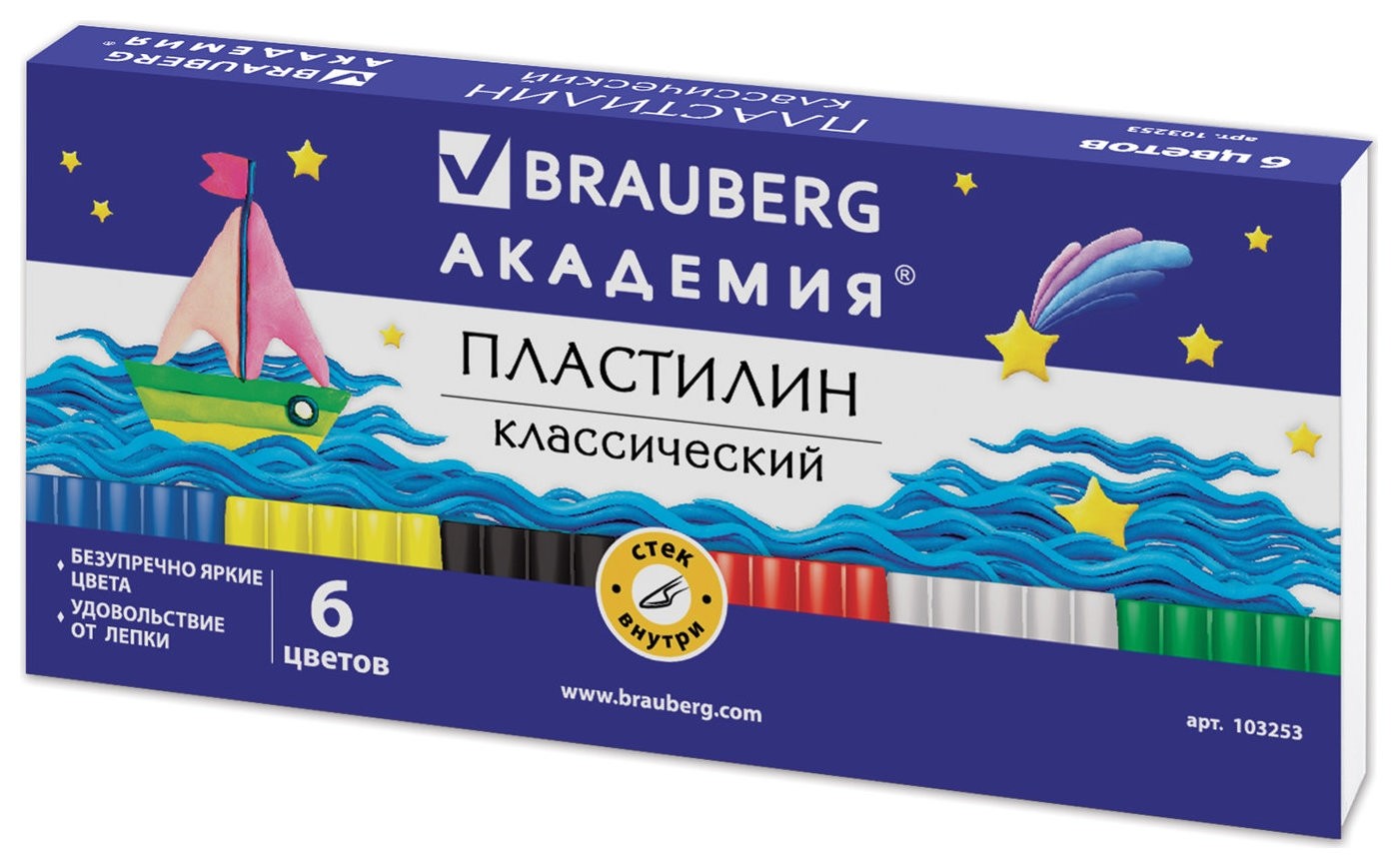 

Пластилин классический 6 цветов, со стеком