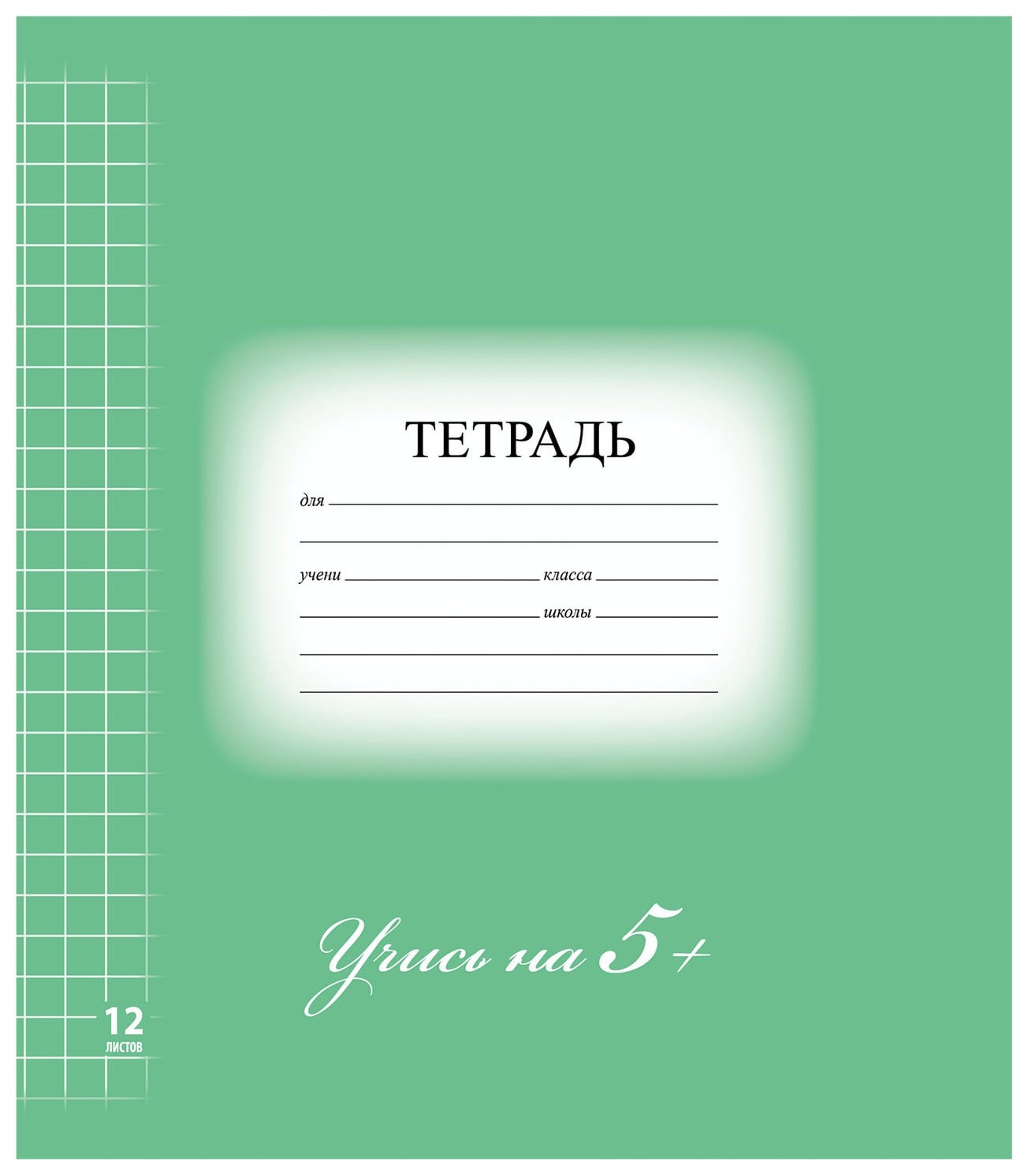 

Тетрадь 12 л. крупная клетка Зеленая Учись на 5+