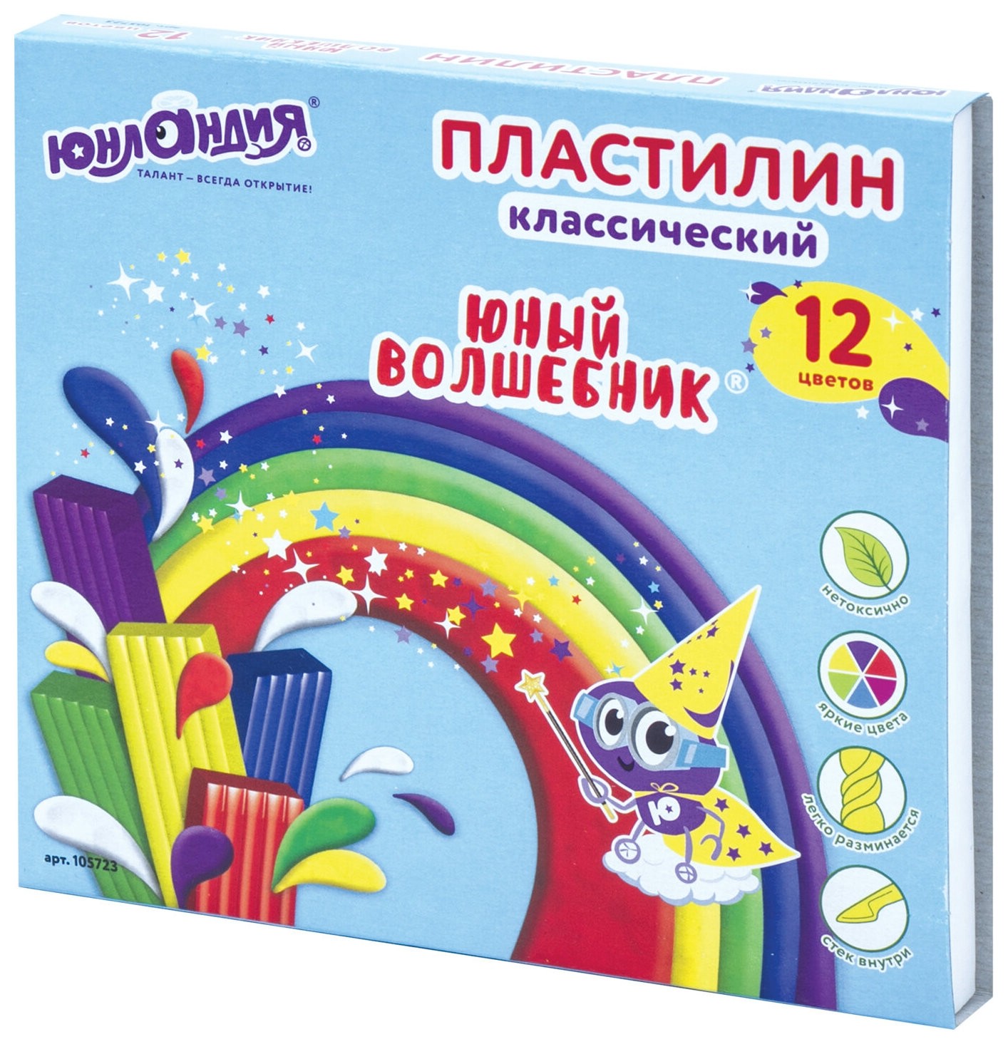 

Пластилин классический "Юный волшебник", 12 цветов, со стеком, высшее качество