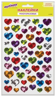Наклейки виниловые "Сердца", многоразовые, голографические, 14х21 см  Юнландия