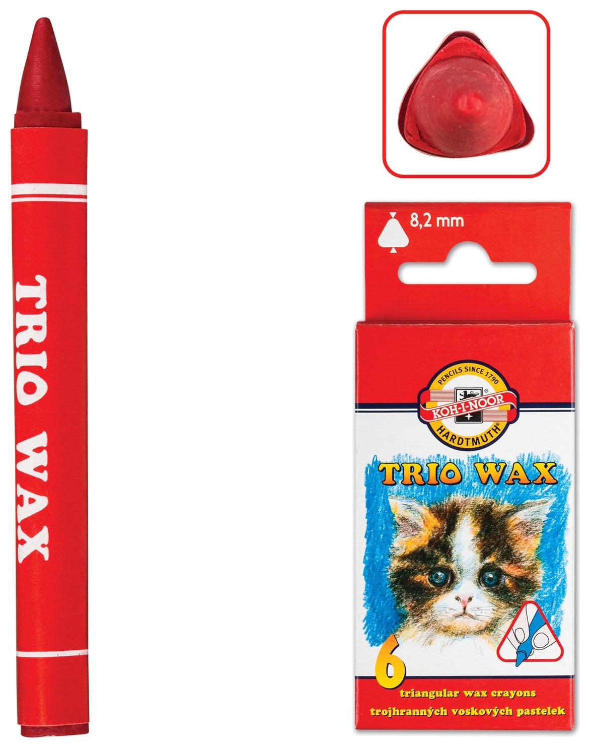 

Восковые мелки Trio Wax 6 цветов, трехгранные, картонная упаковка с европодвесом