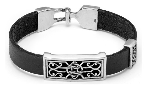 

Браслет мужской "Орнамент" прямоугольник, посеребрение, Чёрный