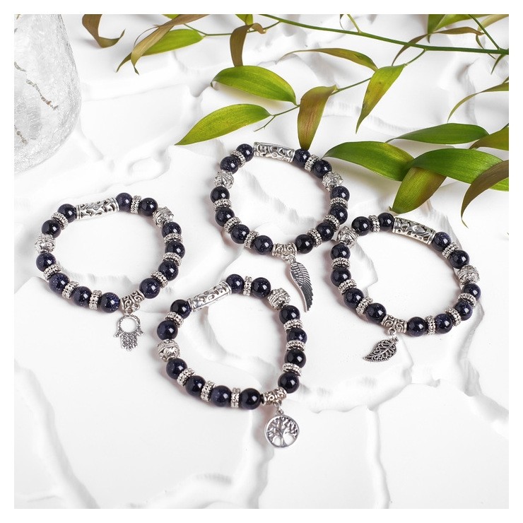 Браслет шар 10 с металлической подвеской Авантюрин синий 374₽