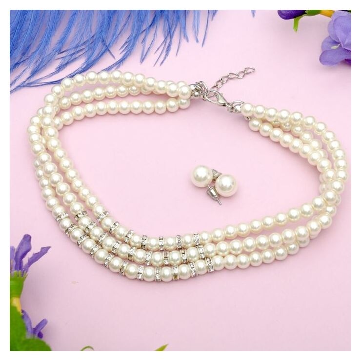 Набор 2 предмета: чокер, серьги Торжество трио, цвет бело-серебряный Queen Fair