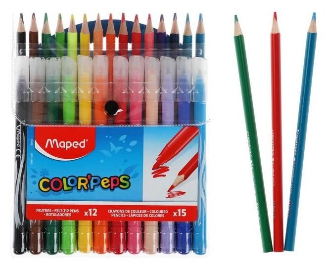 

Набор для рисования Color'peps 12 фломастеров + 15 цветных карандашей, в футляре