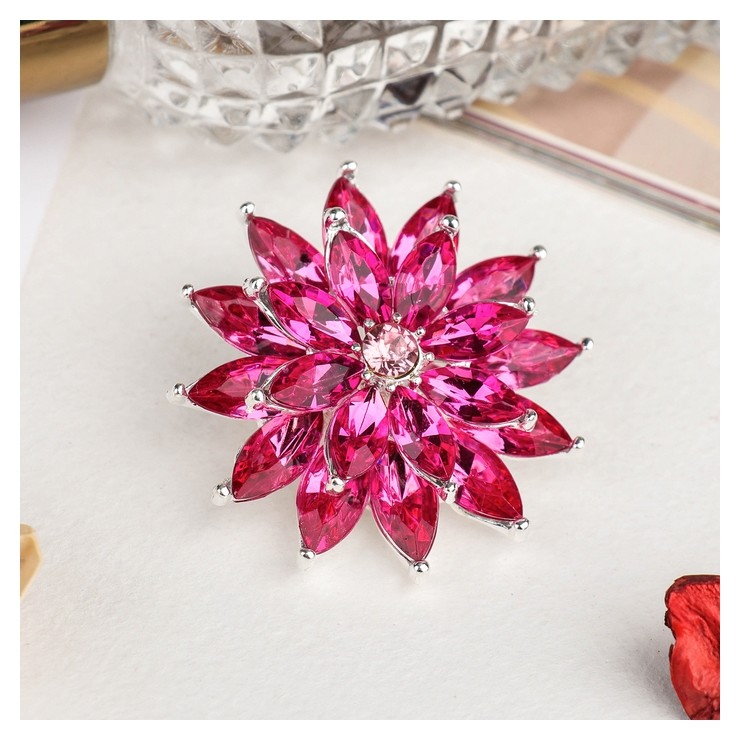 

Брошь "Цветок" хризантема, цвет малиновый в серебре, Розовый