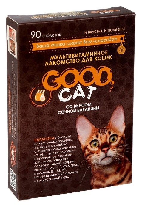 Мультивитаминное лакомство GOOD CAT для кошек, сочная баранина, 90 таб Good cat
