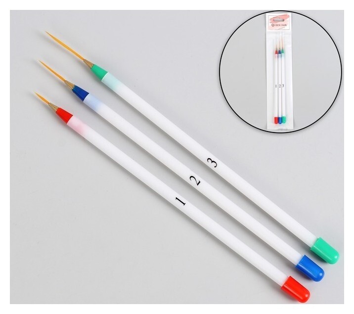 Кисти для дизайна ногтей «Волос», 3 шт, 18 см, цвет белый отзывы