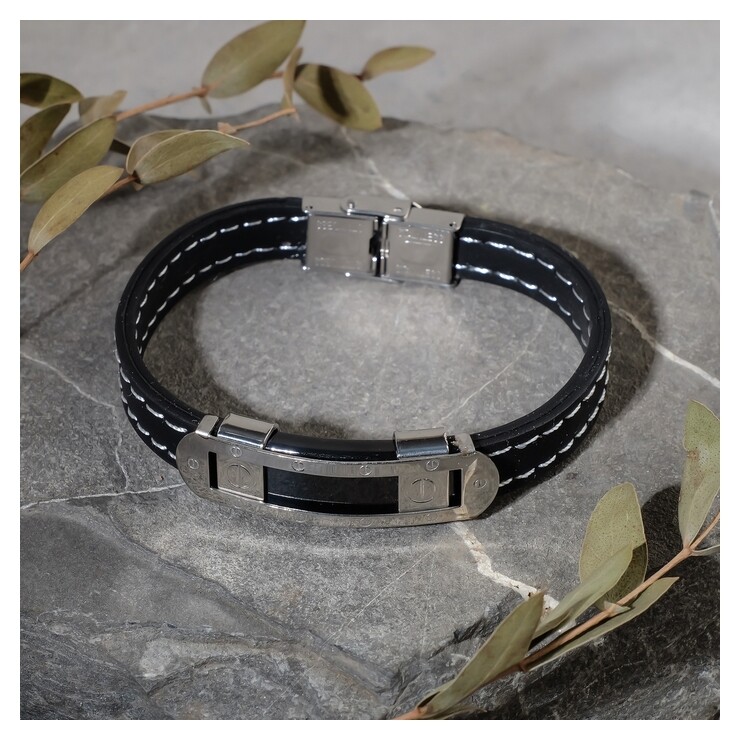 Браслет унисекс "Мощь" прямоугольная пряжка, цвет чёрный в серебре Queen Fair