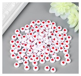Набор бусин для творчества пластик "Красное сердечко в круге" 20 гр 0,7х0,7 см Арт узор