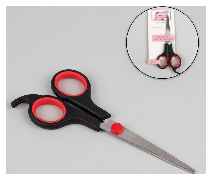 Ножницы парикмахерские с упором, лезвие — 6 см, цвет чёрный/красный