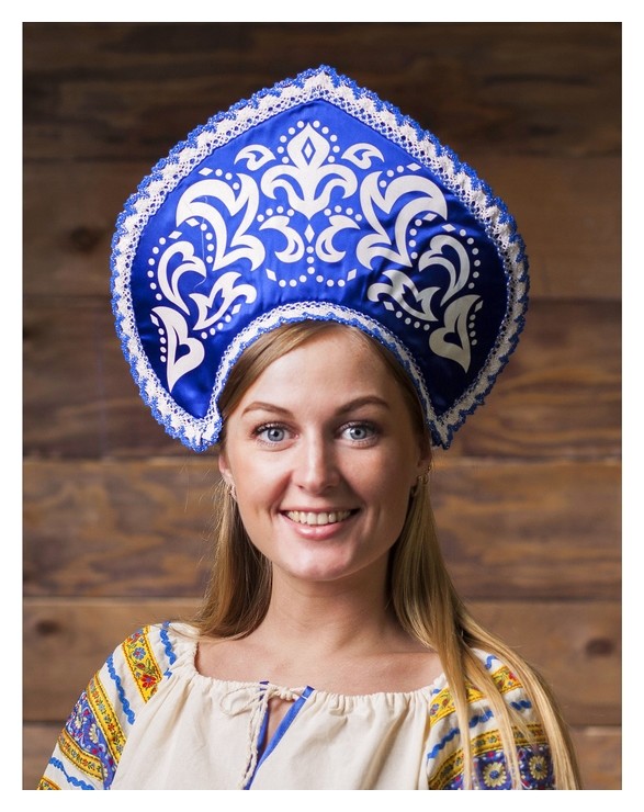 

Кокошник "Морозный узор", атлас, цвет синий