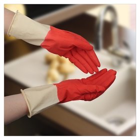 Перчатки хозяйственные латексные, плотные, размер XL, 50 гр, цвет красный Доляна