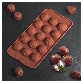 Форма для льда и шоколада "Шарик смайл", 15 ячеек, цвет шоколадный Доляна