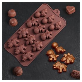 Форма для льда и шоколада «Дино», 12 ячеек (4×2,5×2 см), 21×11 см, цвет шоколадный Доляна