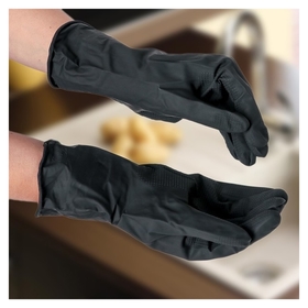 Перчатки хозяйственные защитные, химически стойкие, латекс, размер L, 55 гр, цвет чёрный Доляна