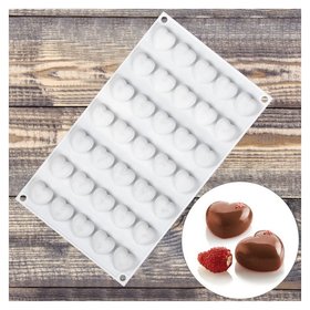 Форма для муссовых десертов и выпечки «Сердца», 29,7×17,3 см, 35 ячеек (2,5×2,3 см), цвет белый Доляна