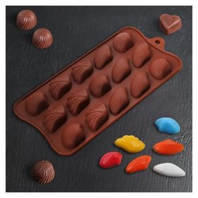 Форма для льда и шоколада 22×10,5 см «Ракушки», 15 ячеек (2,7×3,4 см), цвет шоколадный Доляна
