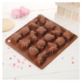 Форма для льда и шоколада "Насекомые", 16 ячеек, цвет шоколадный Доляна