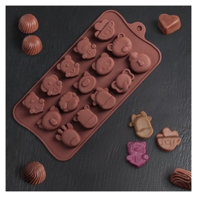 Форма для льда и шоколада «Животные. Любовь», 15 ячеек, цвет шоколадный Доляна