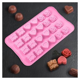 Форма для льда и шоколада "Подарок, сердце, роза", 24 ячейки (2,6×2,6×2 см) Доляна