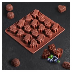Форма для льда и шоколада «Кошки», 18х17х2 см, 16 ячеек, цвет шоколадный Доляна