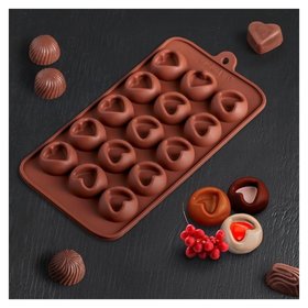 Форма для льда и шоколада «Сердце», 15 ячеек, цвет шоколадный Доляна
