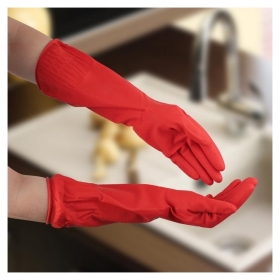 Перчатки хозяйственные латексные, размер S, длинные манжеты, 80 гр, цвет красный Доляна