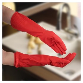 Перчатки хозяйственные латексные, размер M, длинные манжеты, 80 гр, цвет красный Доляна