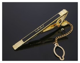 Зажим для галстука стальной "Классический" квадраты с эмалью, цвет чёрный в золоте Queen Fair