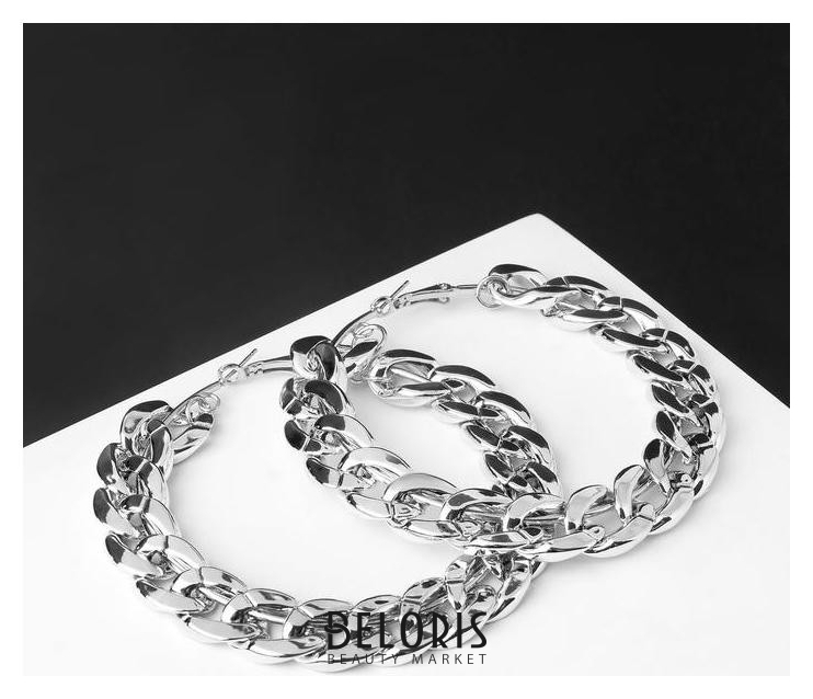 Серьги-кольца Цепь, цвет серебро, d=8 см Queen fair