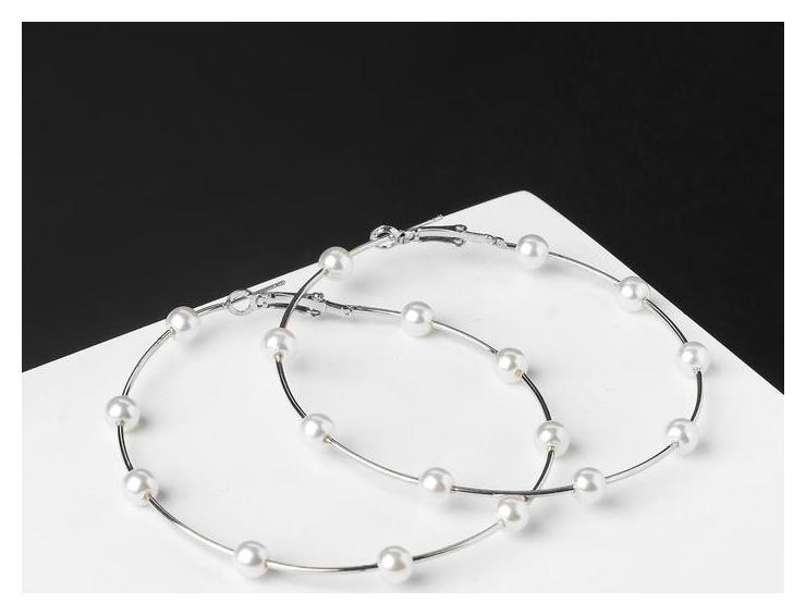 

Серьги-кольца "Бусинки", шар 6, цвет белый в серебре, d=7 см