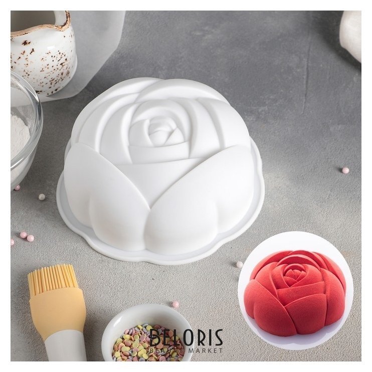 Форма для муссовых десертов и выпечки «Роза», 17×5,5 см, цвет белый Доляна