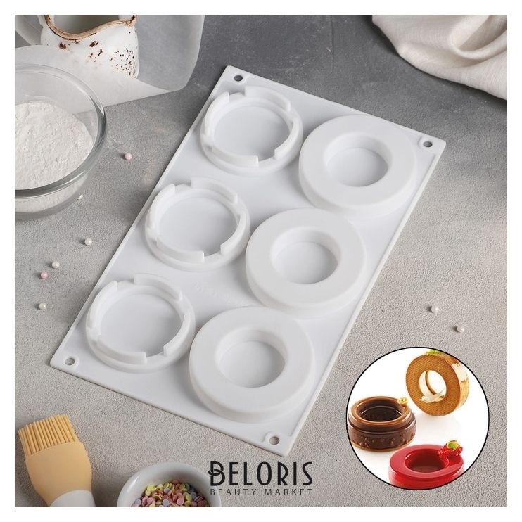 Форма для муссовых десертов и выпечки «Кольцо», 29,5×17,3 см, 6 ячеек, цвет белый Доляна