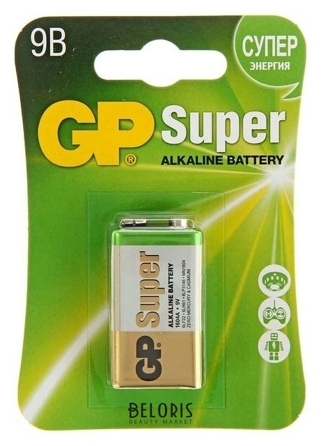 Батарейка алкалиновая GP Super, 6lr61 (6lf22, Mn1604)-1bl, 9В, крона, блистер, 1 шт. GР
