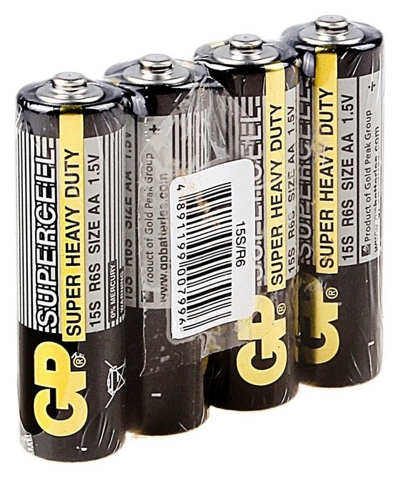 Батарейка солевая GP Supercell Super Heavy Duty, AA, R6-4s, 1.5в, спайка, 4 шт.