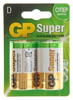Батарейка алкалиновая GP Super, D, Lr20-2bl, 1.5в, блистер, 2 шт. GР