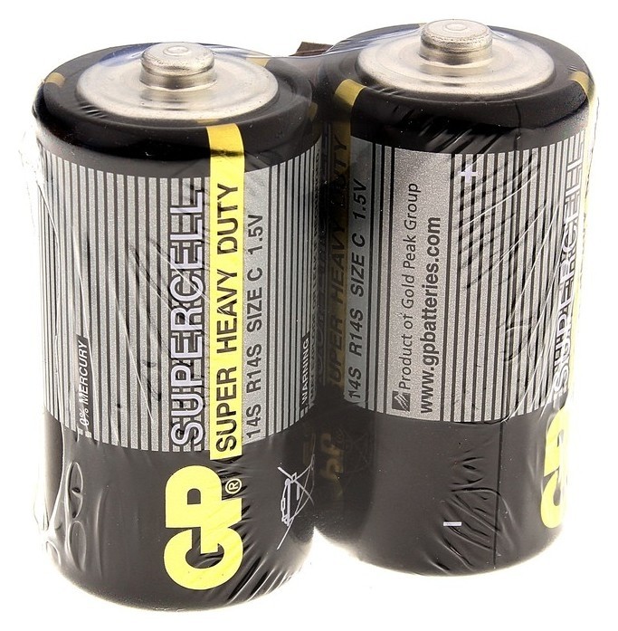 Батарейка солевая GP Supercell Super Heavy Duty, C, 14S / R14, 1.5в, спайка, 2 шт.