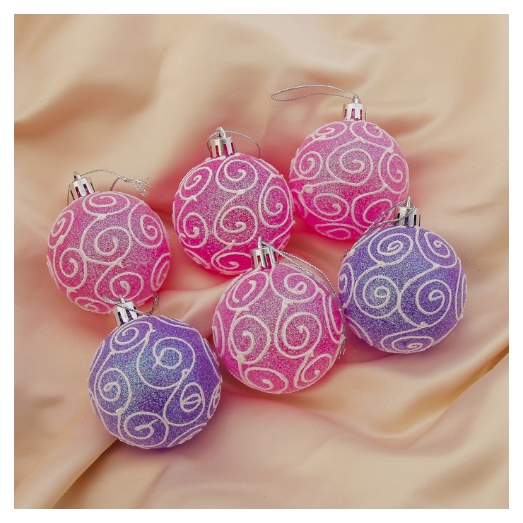 

Набор шаров пластик D-6 см, 6 шт "Волшебный узор" розовый и фиолетовый, Микс